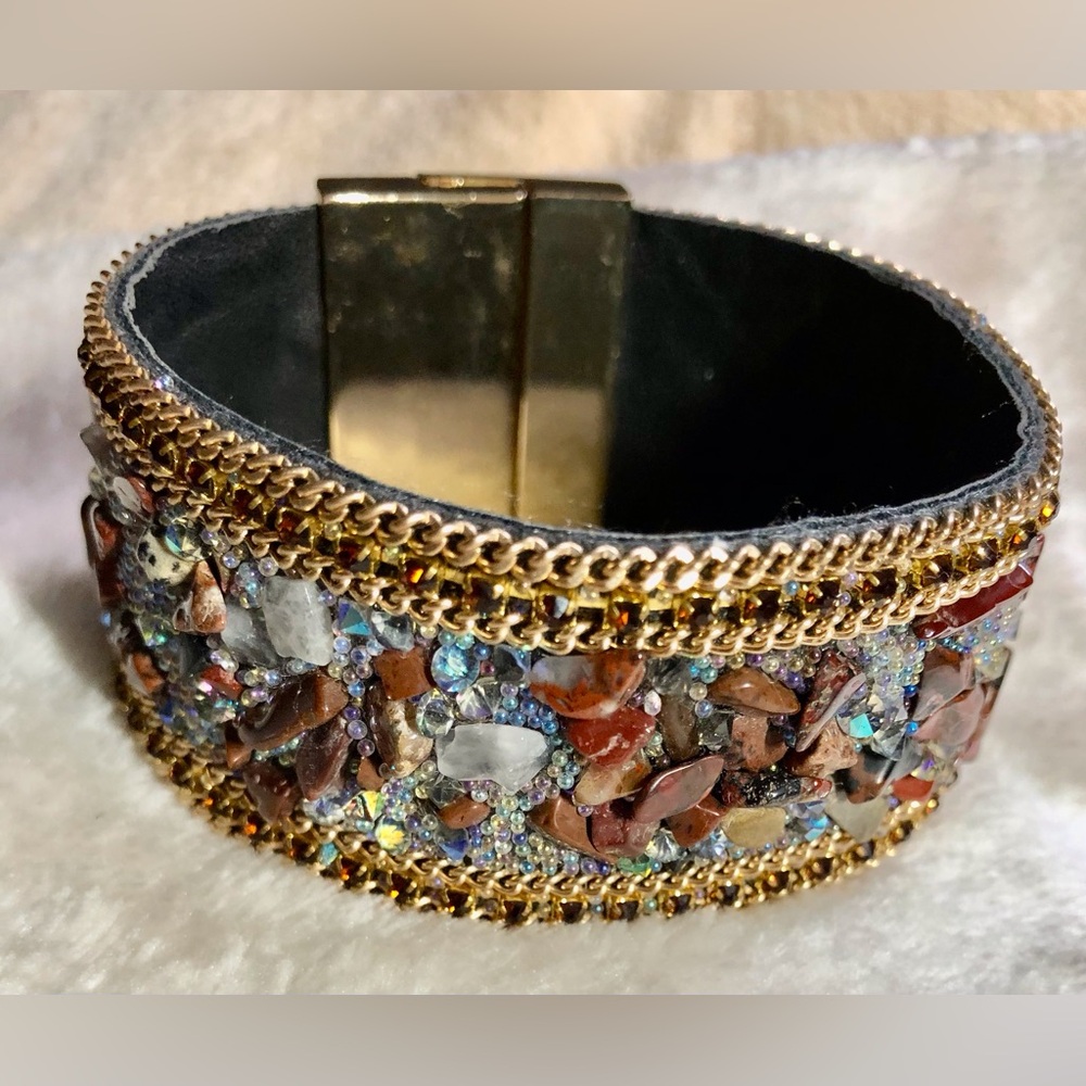 Gorgeous Artisan Gemstone & Leather Bracelet